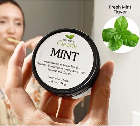 Isabella’s Clearly Mint Remineralizing Tooth Powder | Teeth Whitening Natural Fluoride Free Toothpaste for Adults, Kids, Sensitive Teeth and Gums | Xylitol, Baking Soda, Clay, Calcium (Mint Flavor) in Kuwait