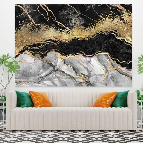 نسيج رخامي لغرفة النوم جمالي باللونين الأسود والذهبي نسيج رخامي تجريدي ذهبي لامع خطوط متشققة نسيج رخامي ديكور جداري للأطفال في غرفة المعيشة وحفلات الهبي، 60 × 40 بوصة in Kuwait