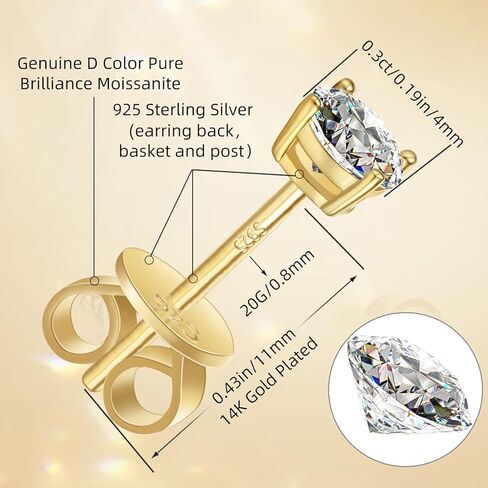 Moissanite Stud Earrings 2.0CT D Color,GRA 925 Sterling Silver Earrings for Men 18K White Gold Plating Earrings for Women,wedding earrings in Kuwait