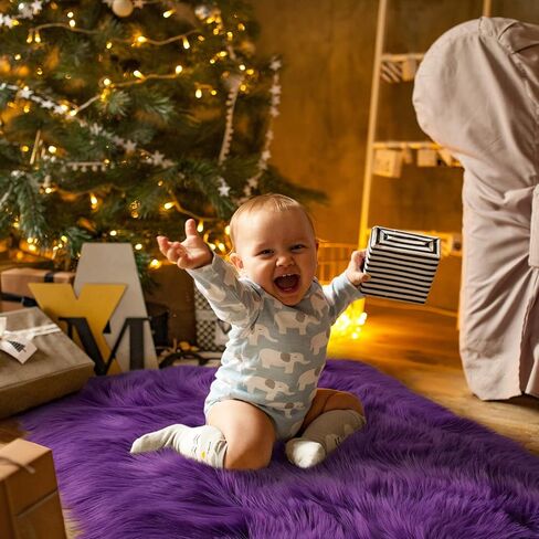 HOMORE سجادة منطقة الفراء الصناعي الناعمة المنفوخة لغرفة النوم وغرفة المعيشة، سجاد مريح للغاية وغامض، سجادة قطيفة قابلة للغسل لديكور المنزل في السرير، 2 × 4 أقدام أرجواني in Kuwait