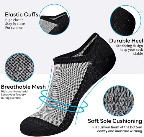 HYCLES Mens Low Cut Ankle Short Socks 6 Pairs Casual Athletic Socks Breathable Mesh With Non Slip Grips in Saudi Arabia
