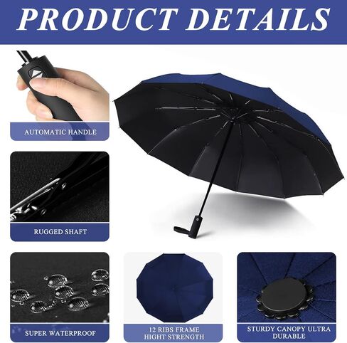Umbrellas for Outdoor Sun & Rain，Travel Portable Parasol Automatic Windproof Umbrellas，Heavy Duty 12 Ribs Auto Open & Close Collapsible Umbrellas for Women and Men in Saudi Arabia