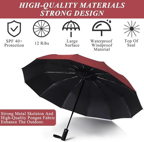 مظلات للشمس والمطر في الهواء الطلق، مظلات شمسية محمولة للسفر مقاومة للرياح أوتوماتيكية، شديدة التحمل 12 ضلع قابلة للفتح والإغلاق تلقائيًا للنساء والرجال in Kuwait