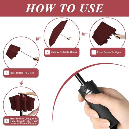 مظلات للشمس والمطر في الهواء الطلق، مظلات شمسية محمولة للسفر مقاومة للرياح أوتوماتيكية، شديدة التحمل 12 ضلع قابلة للفتح والإغلاق تلقائيًا للنساء والرجال in Kuwait