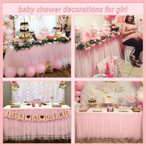 Suppromo 6ft Pink Tulle Table Skirt Baby Shower Tablecloth for Rectangle Tables or Round Tables Pink Ruffle Tutu Table Skirts for Princess Girls Birthday Party Cake Dessert Table Decorations in Saudi Arabia