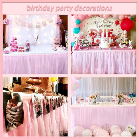 Suppromo 6ft Pink Tulle Table Skirt Baby Shower Tablecloth for Rectangle Tables or Round Tables Pink Ruffle Tutu Table Skirts for Princess Girls Birthday Party Cake Dessert Table Decorations in Saudi Arabia