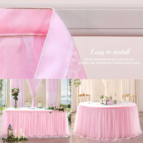 Suppromo 6ft Pink Tulle Table Skirt Baby Shower Tablecloth for Rectangle Tables or Round Tables Pink Ruffle Tutu Table Skirts for Princess Girls Birthday Party Cake Dessert Table Decorations in Saudi Arabia