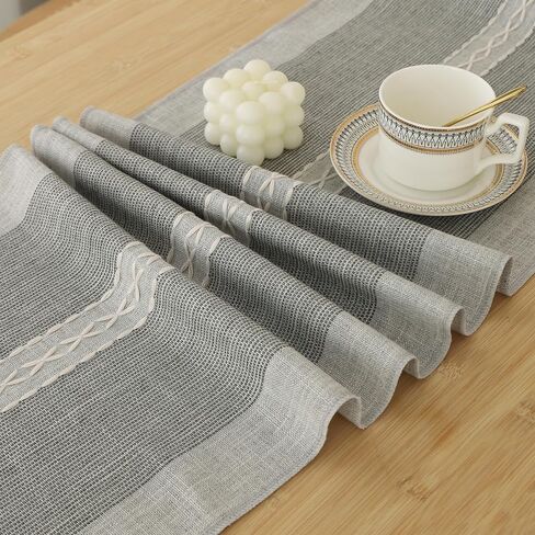Grey Braided Stripe Table Runner Christmas Farmhouse Style-Handmade Rustic Linen Coffee Table Decoration Runner for Wedding Holiday Party and Dining Decor 13*36 inches in Saudi Arabia