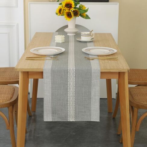 Grey Braided Stripe Table Runner Christmas Farmhouse Style-Handmade Rustic Linen Coffee Table Decoration Runner for Wedding Holiday Party and Dining Decor 13*36 inches in Saudi Arabia