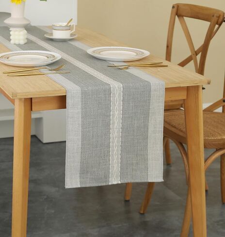 Grey Braided Stripe Table Runner Christmas Farmhouse Style-Handmade Rustic Linen Coffee Table Decoration Runner for Wedding Holiday Party and Dining Decor 13*36 inches in Saudi Arabia