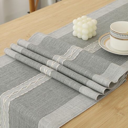 Grey Braided Stripe Table Runner Christmas Farmhouse Style-Handmade Rustic Linen Coffee Table Decoration Runner for Wedding Holiday Party and Dining Decor 13*36 inches in Saudi Arabia