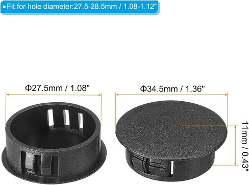 PATIKIL 28mm (1.1") Plastic Hole Plugs, 20Pcs Flush Type Round Hole Plugs Cover Snap in Locking Hole Tube for Table Kitchen Cabinet Furniture, Black in Saudi Arabia