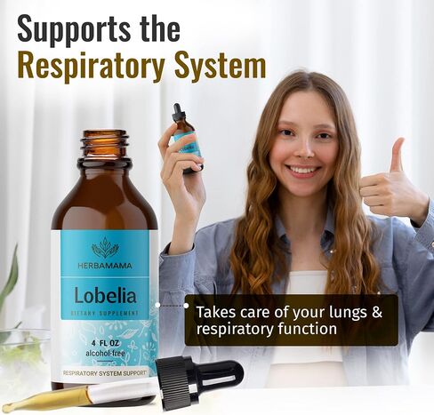 HERBAMAMA Lobelia Tincture - Organic Lobelia Herb Liquid Drops - Alcohol-Free - Vegan Supplement - 2 fl oz in Saudi Arabia