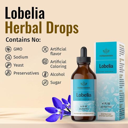 HERBAMAMA Lobelia Tincture - Organic Lobelia Herb Liquid Drops - Alcohol-Free - Vegan Supplement - 2 fl oz in Saudi Arabia
