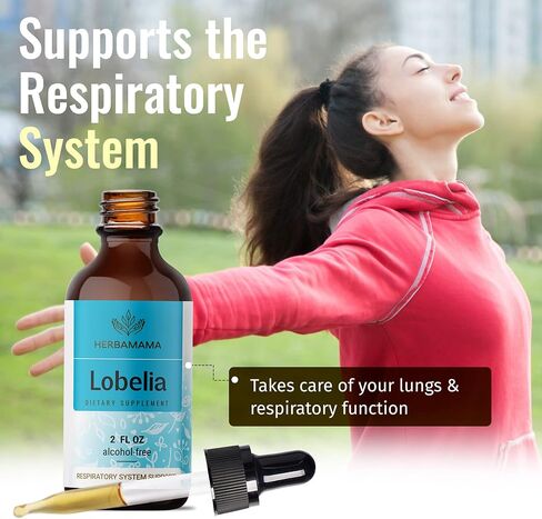 HERBAMAMA Lobelia Tincture - Organic Lobelia Herb Liquid Drops - Alcohol-Free - Vegan Supplement - 2 fl oz in Saudi Arabia