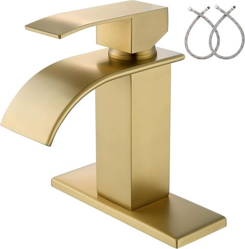 Waterfall Bathroom Sink Faucet, Brushed Nickel Single Handle Bathroom Faucet, Washbasin Faucet Fit for1 or 3 Hole Deck Mount Mixer Faucet, Stainless Steel Lavatory Tap in Saudi Arabia