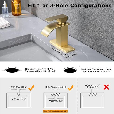Waterfall Bathroom Sink Faucet, Brushed Nickel Single Handle Bathroom Faucet, Washbasin Faucet Fit for1 or 3 Hole Deck Mount Mixer Faucet, Stainless Steel Lavatory Tap in Saudi Arabia