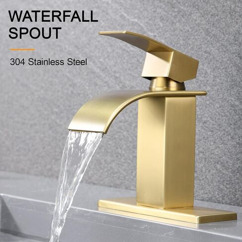 Waterfall Bathroom Sink Faucet, Brushed Nickel Single Handle Bathroom Faucet, Washbasin Faucet Fit for1 or 3 Hole Deck Mount Mixer Faucet, Stainless Steel Lavatory Tap in Saudi Arabia