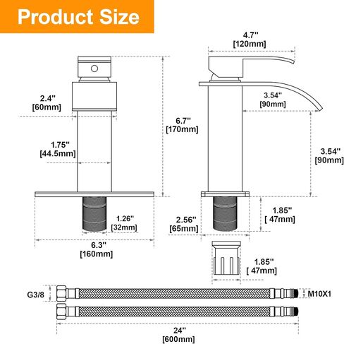Waterfall Bathroom Sink Faucet, Brushed Nickel Single Handle Bathroom Faucet, Washbasin Faucet Fit for1 or 3 Hole Deck Mount Mixer Faucet, Stainless Steel Lavatory Tap in Saudi Arabia