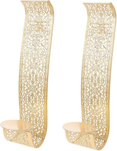 2 قطعة حامل شموع مثبت على الحائط ديكور ذهبي عمود حامل شموع ديكور للرف شمعة عتيقة شمعدانات جدارية أضواء حائط شمعدان مجموعة من حامل شموع مثبت على الحائط LED in Kuwait