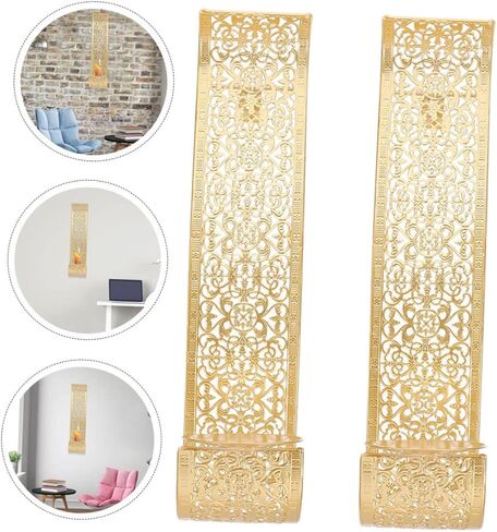 2 قطعة حامل شموع مثبت على الحائط ديكور ذهبي عمود حامل شموع ديكور للرف شمعة عتيقة شمعدانات جدارية أضواء حائط شمعدان مجموعة من حامل شموع مثبت على الحائط LED in Kuwait