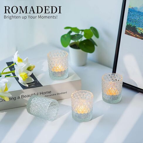 Romadedi Votive Tealight Candle Holder - Set of 12 Glass Tea Light Holders Bulk Table Centerpiece for Tea Light Candles Wedding Party Decoration Christmas Home Decor in Saudi Arabia