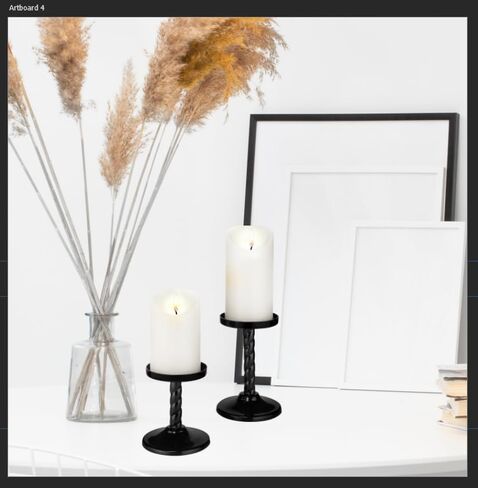 Black Pillar Candle Holder Set of 2 -Metal Candle Candlestick Holders for Pillar Candles Wedding Centerpieces Best Candle Stand 6.5" & 5.25" Inch Tall for Anniversary, Housewarming Christmas Decor in Saudi Arabia