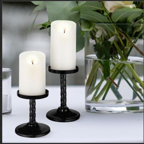 Black Pillar Candle Holder Set of 2 -Metal Candle Candlestick Holders for Pillar Candles Wedding Centerpieces Best Candle Stand 6.5" & 5.25" Inch Tall for Anniversary, Housewarming Christmas Decor in Saudi Arabia