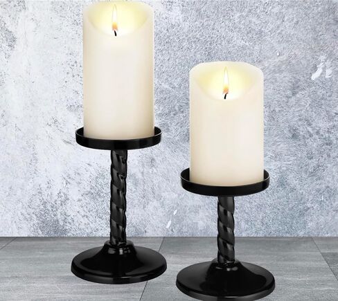 Black Pillar Candle Holder Set of 2 -Metal Candle Candlestick Holders for Pillar Candles Wedding Centerpieces Best Candle Stand 6.5" & 5.25" Inch Tall for Anniversary, Housewarming Christmas Decor in Saudi Arabia