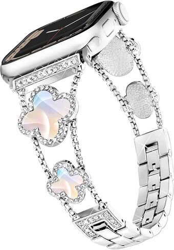 wipalor Clover Band for Apple Watch Band 45mm 44mm 42mm 49mm, Lightweight for Women, Easy Adjustable Bracelet, Shiny Diamond Metal Strap for iWatch Series 9 8 7 6 5 4 3 2 1 SE Ultra Ultra 2(Silver) in Saudi Arabia