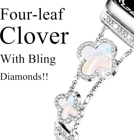 wipalor Clover Band for Apple Watch Band 45mm 44mm 42mm 49mm, Lightweight for Women, Easy Adjustable Bracelet, Shiny Diamond Metal Strap for iWatch Series 9 8 7 6 5 4 3 2 1 SE Ultra Ultra 2(Silver) in Saudi Arabia