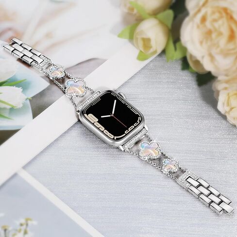 wipalor Clover Band for Apple Watch Band 45mm 44mm 42mm 49mm, Lightweight for Women, Easy Adjustable Bracelet, Shiny Diamond Metal Strap for iWatch Series 9 8 7 6 5 4 3 2 1 SE Ultra Ultra 2(Silver) in Saudi Arabia