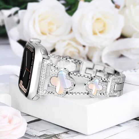 wipalor Clover Band for Apple Watch Band 45mm 44mm 42mm 49mm, Lightweight for Women, Easy Adjustable Bracelet, Shiny Diamond Metal Strap for iWatch Series 9 8 7 6 5 4 3 2 1 SE Ultra Ultra 2(Silver) in Saudi Arabia
