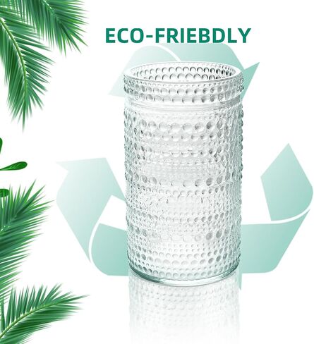 مجموعة أكواب الشرب من Hobnail مكونة من 8-16 أونصة مصنوعة يدويًا من الزجاج المُعاد تدويره والمطرز بالخرز - للويسكي والنبيذ والكوكتيلات - أكواب الشرب العتيقة، شفافة in Kuwait