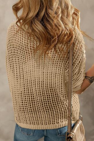 Urchics Womens Crochet Tops Flower Hollow Out Cover Up Short Sleeve Knit Pullover Sweater Summer Beach Coverup in Saudi Arabia