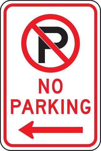 لافتة وقوف السيارات من الألومنيوم العاكسة من الدرجة الهندسية FRP120RA من Accuform، Legend "NO Parking (السهم الأيسر)" مع رسم، 18 بوصة طول × 12 بوصة عرض × 0.080 بوصة سمك، أحمر/أسود على أبيض in Saudi Arabia