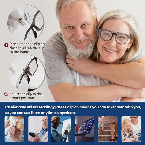 نظارات القراءة ذات مشبك حجب الضوء الأزرق للرجال والنساء، مكبرة للنظارات بدون إطار (شفاف، 2، ×) in Kuwait
