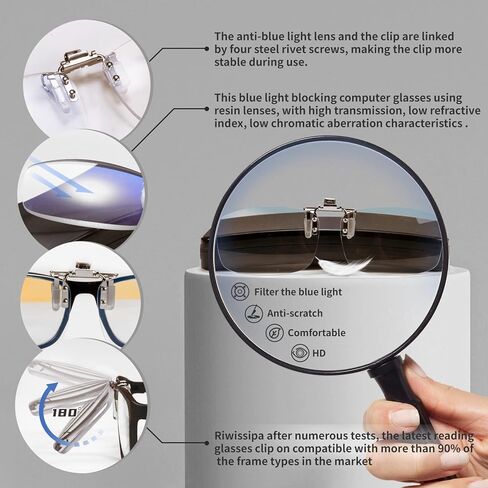 نظارات القراءة ذات مشبك حجب الضوء الأزرق للرجال والنساء، مكبرة للنظارات بدون إطار (شفاف، 2، ×) in Kuwait