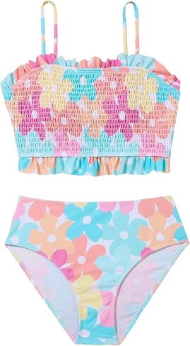 SHENHE Girl's Floral Bathing Suits Smocked Ruffle Trim High Waist 2 Piece Cute Swimsuit in Saudi Arabia