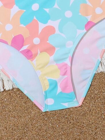 SHENHE Girl's Floral Bathing Suits Smocked Ruffle Trim High Waist 2 Piece Cute Swimsuit in Saudi Arabia
