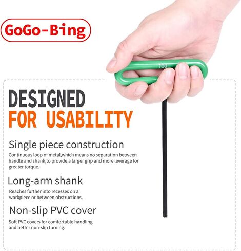 GogoBing Cushion Grip Hex t handle torque T-Key allen wrench sets long screwdriver tool - 8 SAE Standard 3/32-1/4 Inch & 8 Metric 2.5-6 MM Sizes & 8 Torx T9-T40, Red&Blue&Green in Saudi Arabia