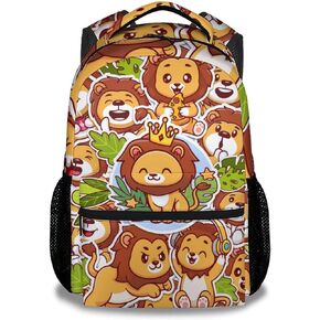 Kids School Backpack for Boys Girls, 16" Orange Backpacks for School, Cute Lion Pattern Large Capacity Bookbag for Primary School