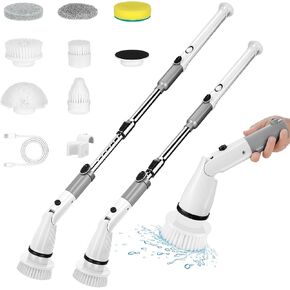 Lalafancy Portable Electric Spin Scrubber, Cordless Bath Tub Scrubber with Adjustable Extension Arm & 7 Replaceable Heads, Power Scrubbers Electric Scrubber for Bathroom Shower Grout Tile Floor