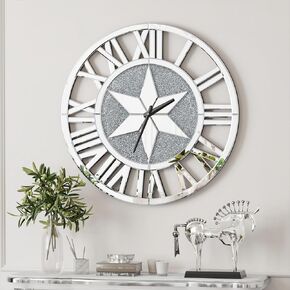 Decorative Mirrored Wall Clock: 25.6 x 17.7 inch Large Mirror Clock Wall-Mounted with Crush Diamond Silver Glass Edge Frame, Home Kitchen Modern Art Decor for Livingroom