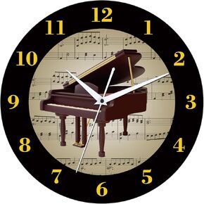 12 Inch Music Themed Wall Clock with Piano and Music Score Dial., Silent Movement and Battery Operated, Perfect Decor for Music Room,Bedroom for Musician and Music Lovers