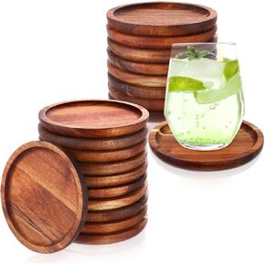 Gejoy 20 Pcs Wooden Coasters for Drinks 5 Inch Natural Acacia Wood Coaster Set Stackable Round Coasters Bulk for Coffee Tabletop Protection for Any Kind of Cups Housewarming Gifts Home Bar Table Decor
