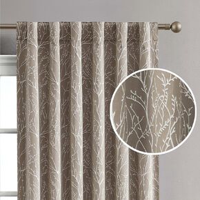 Creative Home Ideas Blackout Curtains (2 Panels, 50"x 84", Warm Grey) Room Darkening Thermal Insulated Curtains with 2 Tiebacks - Collins Window Curtains for Bedroom, Living Room - Branch Pattern