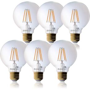 Bioluz LED 92 CRI G25 Globe Light Bulbs Clear Glass Filament 60W Replacement (Uses only 5.5W) Vanity Light Bulbs for Bathroom Warm White 2700K Dimmable UL Listed Title 20 6-Pack