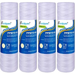 5 Micron 10"x2.5" Whole House String Wound Sediment Filter for Well Water, Replacement Cartridge for Universal 10 inch RO System, WP-5, Aqua-Pure AP110, CFS110, Culligan P5, CW-MF, 4PACK