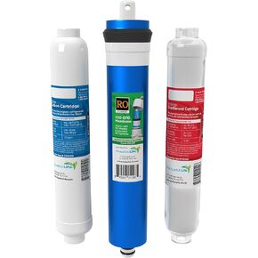 Aquatic Life RO Buddie Reverse Osmosis Replacement Filter Set - Inline Carbon Block Filter, Sediment Cartridge and 100 GPD Membrane for RO/RODI Water Filter System Units